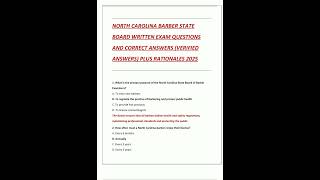 NORTH CAROLINA BARBER STATE BOARD WRITTEN EXAM QUESTIONS AND CORRECT ANSWERS VERIFIED ANSWERS PLUS R