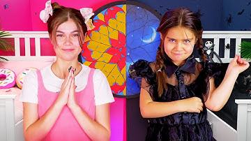 Nastya and Mia play Pink vs. Black Challenge with Wednesday