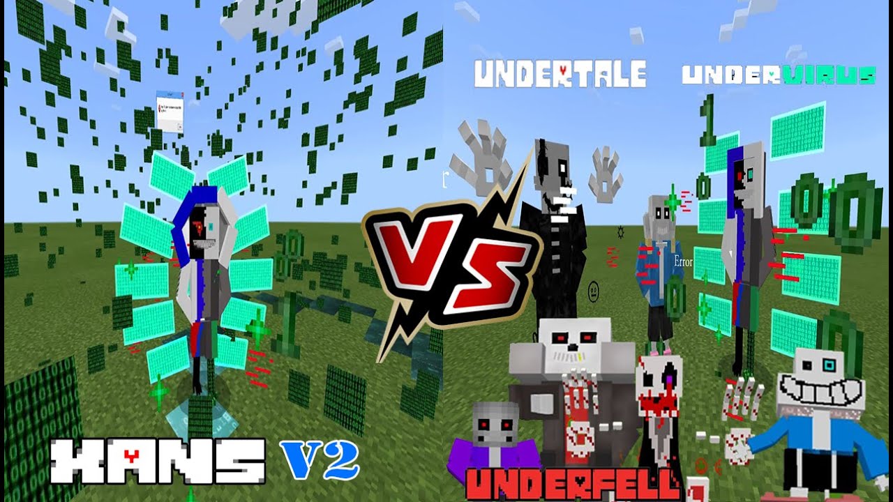 Xans V2 VS Undertale, Underfell, Underpants (Xans V1, Sans, Bloody Gaster, Saness) Minecraft PE