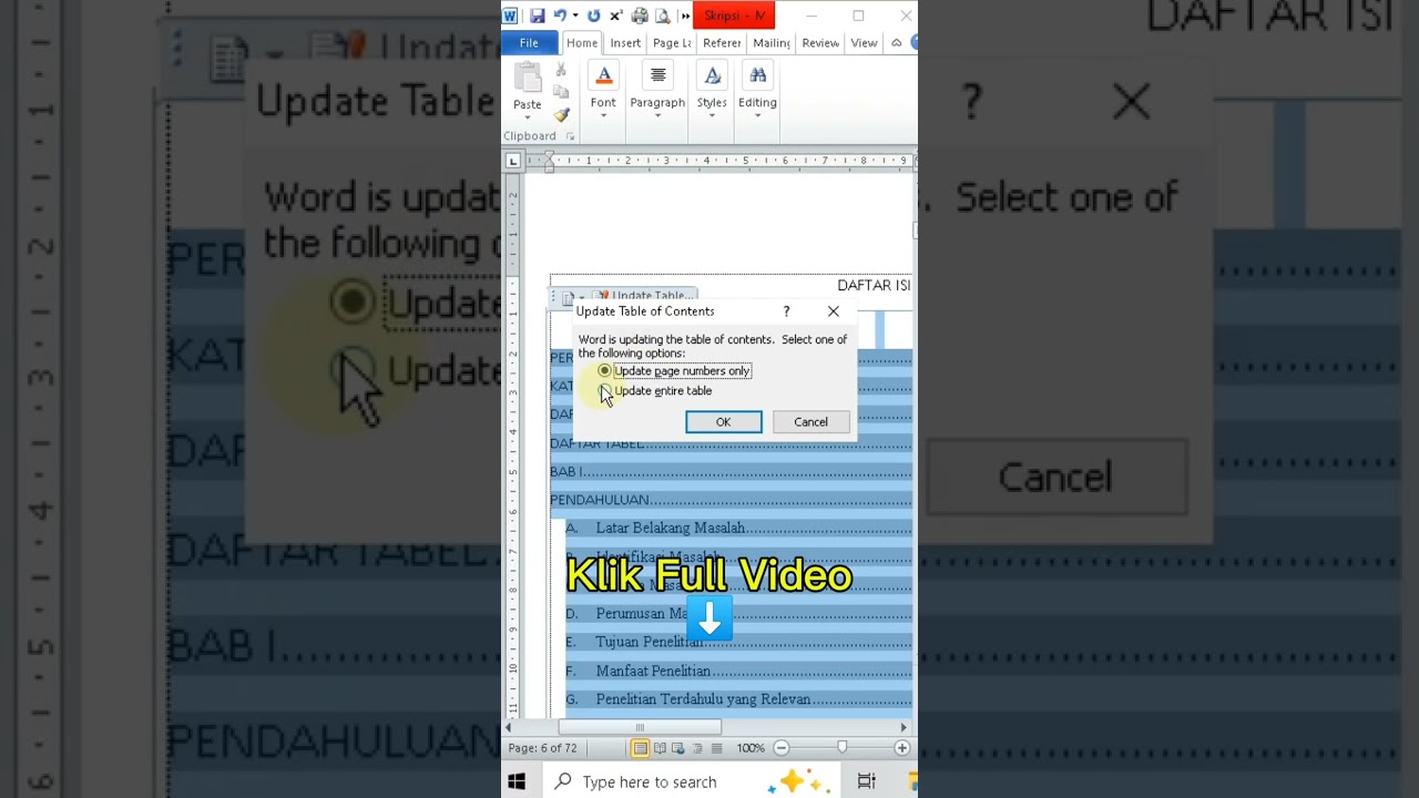 Update Daftar Isi Otomatis 