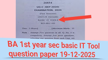 BA 1st year sec Basic IT Tool computer science question paper 2025 #qustions 
