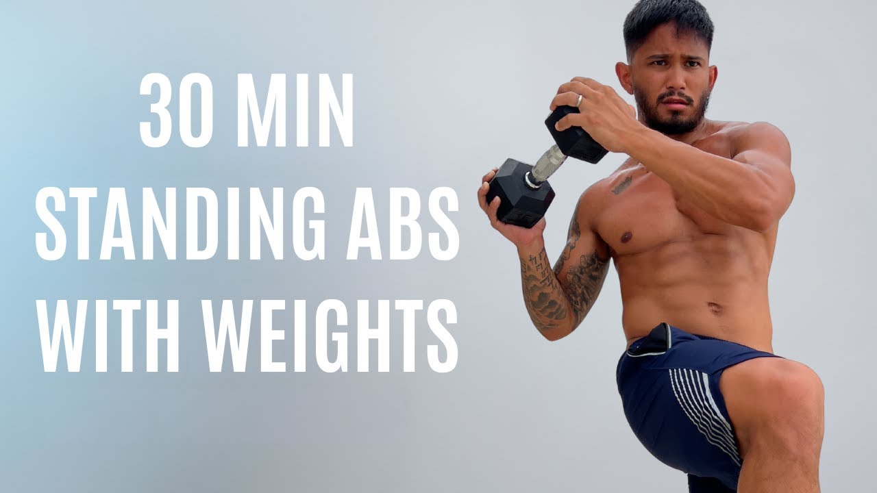 30 Min STANDING ABS HIIT WITH WEIGHTS - Dumbbell Abs Workout - No ...