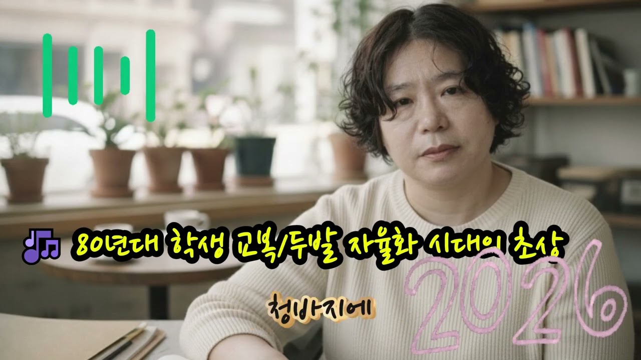 🎶 80년대 학생 교복/두발 자율화 시대의 초상  🌟 검정 교복이 사라진 교문에 서서어색한 사복 차림 서로를 보며 웃었지어깨까지 내려온 머리카락 바람에 날리고우리는 세상 모든 자유