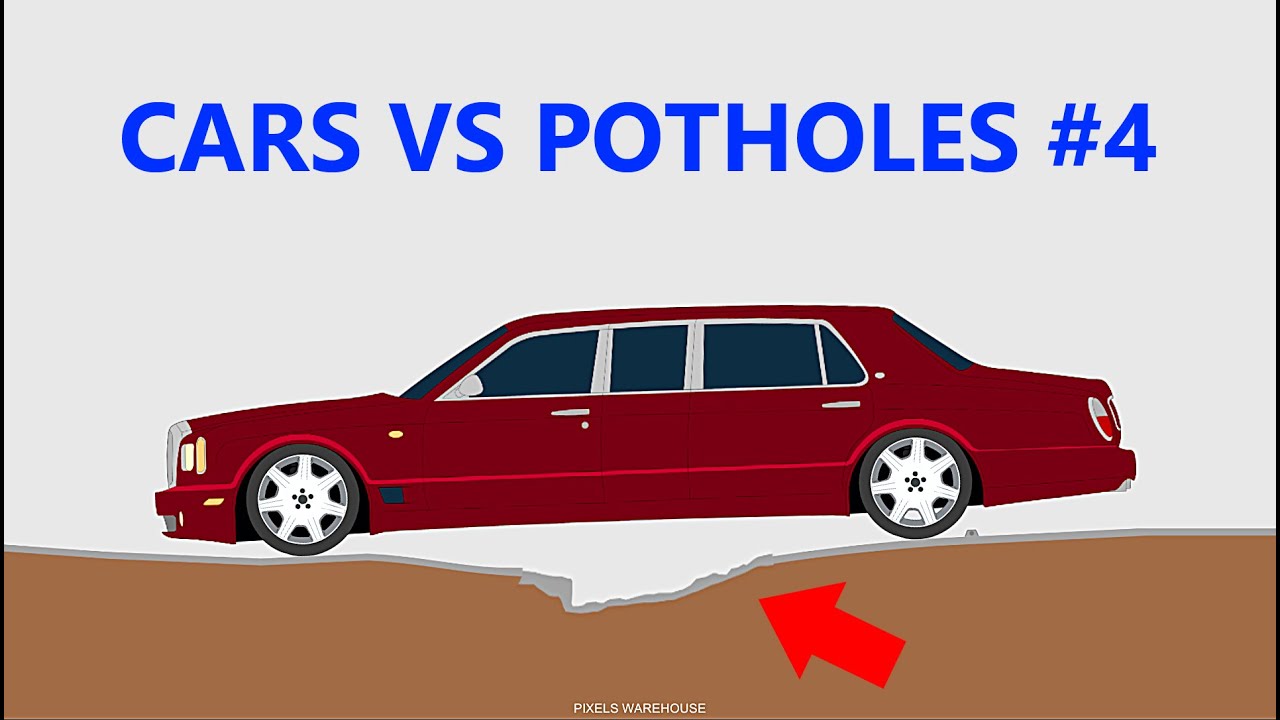 Can cars cross this pothole? [ car vs potholes 4 with sounds]