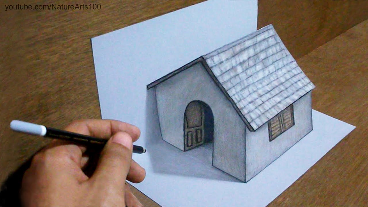 Trick Art Drawing 3D Tiny House on paper - YouTube