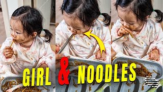 Precious Girl Got Noodles All Over Herself While Trying to Eat