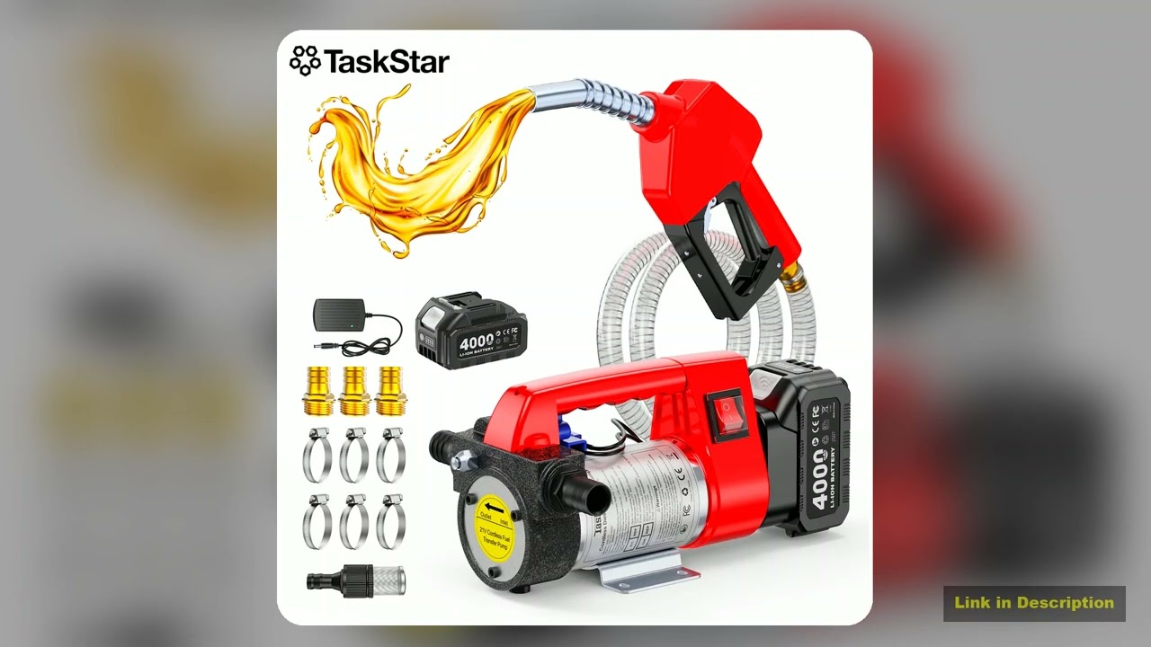 Taskstar Cordless Fuel Transfer Pump 12GPM w2x66FT Hoses Electric Diesel Kerosene Transfer kit for