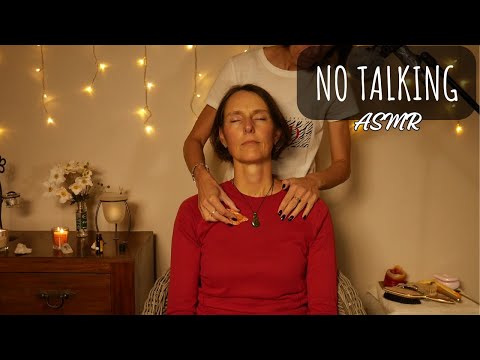 Peaceful ASMR session with stones and candles - massage and hair brushing - No talking