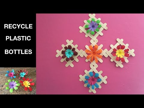 Recycle : Plastic Water Bottle Flowers with Popsicle sticks Decor//Easy DIY