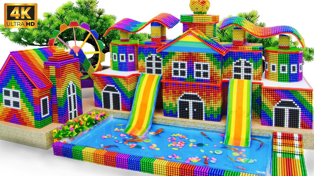 Amazing Satisfying With Magnet Balls | Build Villa Has Swimming Pool & Water Slide From Rooftop