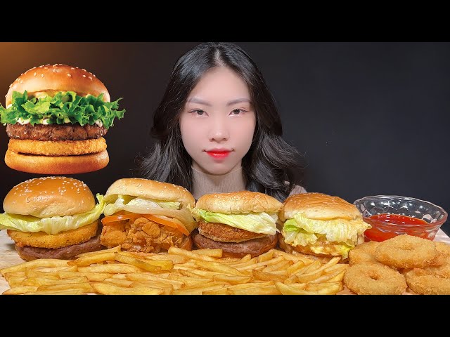 롯데리아 버거 먹방! 모짜렐라, 새우, L치킨, 비프 버거와 바삭한 사이드까지! 🍔🦑🍟