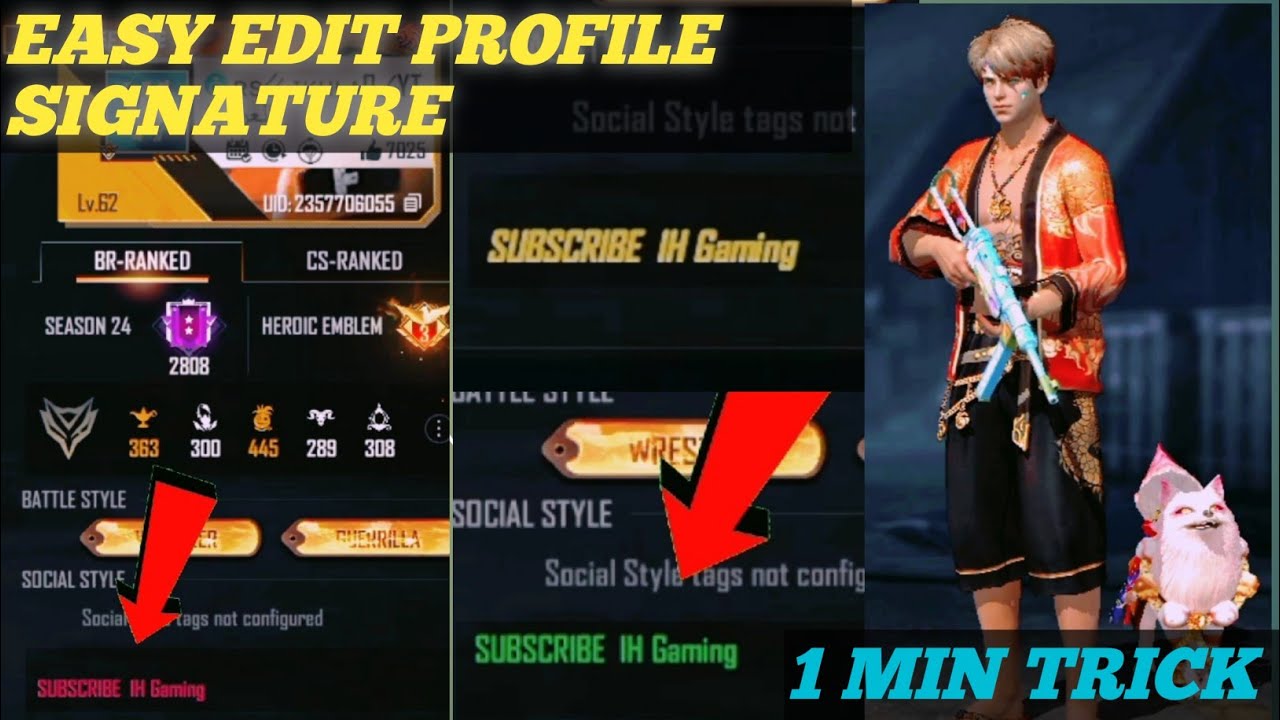 PRO PLAYER PROFILE SIGNATURE  IN 4 COLORS ✨|| LOVE NWANTITI FREEFIRE TRICK
