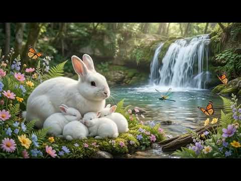 Dreamy Bunny Lullaby Vol. 5 💧 Waterfall Flower Paradise | Relaxing Nature Music