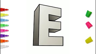 How to draw the letter E in 3D easy step by step