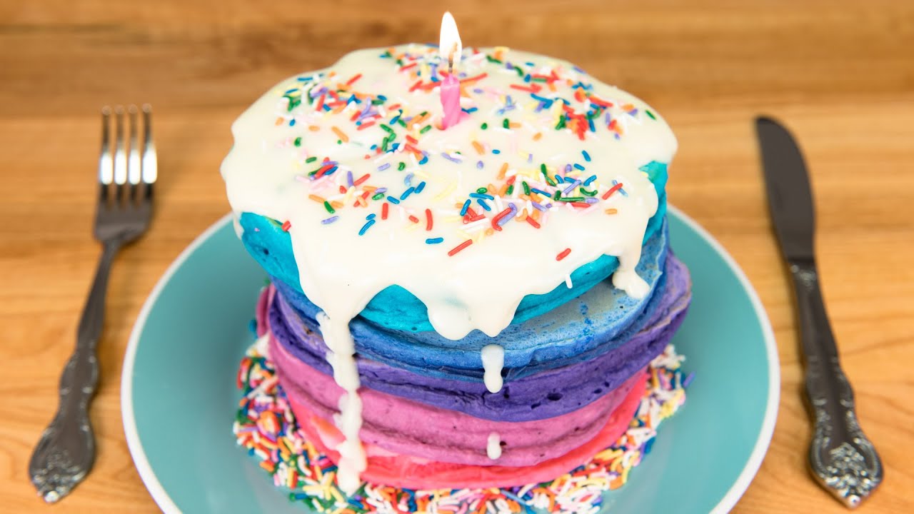 Birthday Cake Pancakes with Cream Cheese Glaze from Cookies Cupcakes and Cardio - YouTube