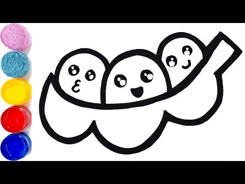 Vẽ Và Tô Màu Hạt Đậu Cho Bé - Giltter Cute Peas in a Pod Drawing For Kids | Little Pea ☆