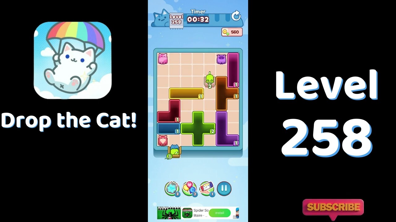 🎮 Drop the Cat! Level 258 Walkthrough | Fun Candy Puzzle Challenge 🐱