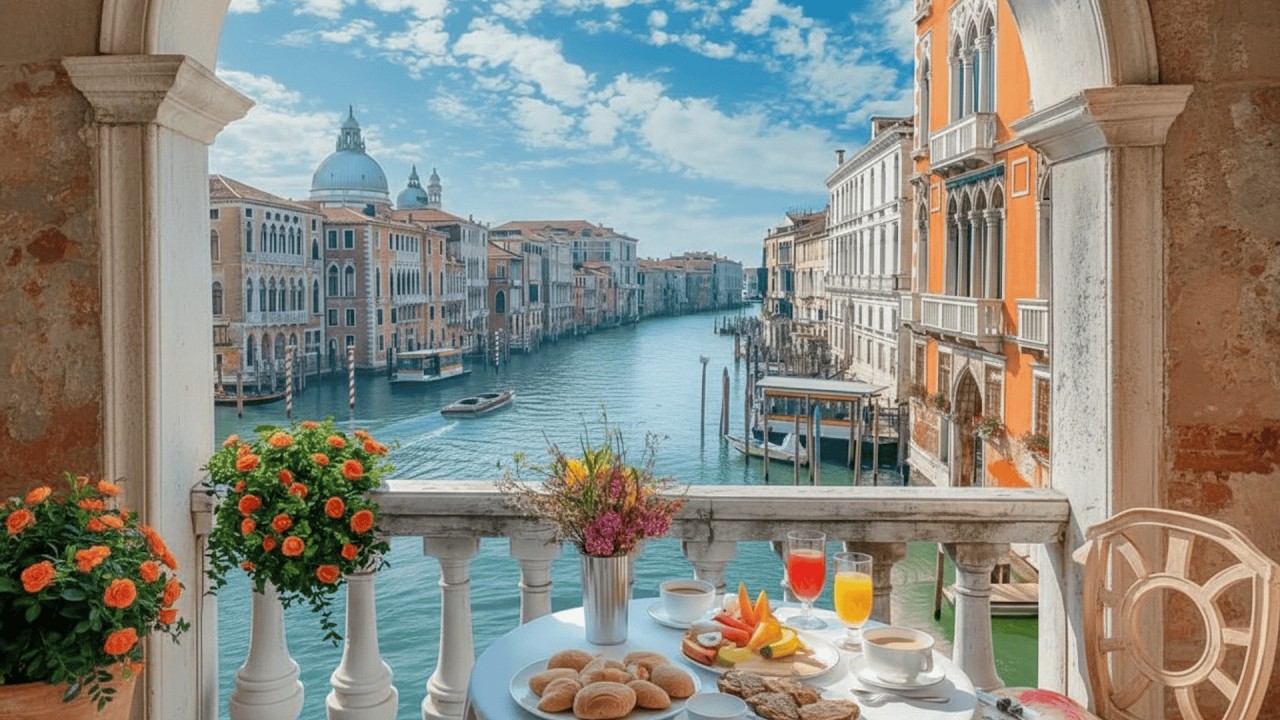 Spring Morning Jazz in Venice 🌸 Soft Canal Cafe Background Music for Reading & Relax