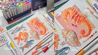 draw with me, sea friend illustrations + giveaway!🐠🪸 trying out acrylic markers ₊˚✧