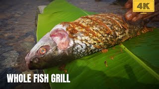 Whole Fish Grilled At Riverside Fish Grill Recipe Outdoor Cooking Indian Asmr Cooking 4K