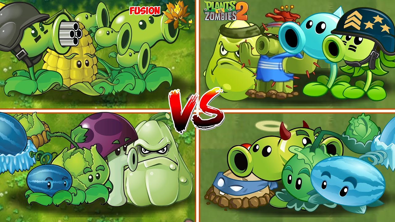 PVZ FUSION VS PVZ 2 - 4 Plants Team Vs 4 Plants Team Vs Zombie Team ...