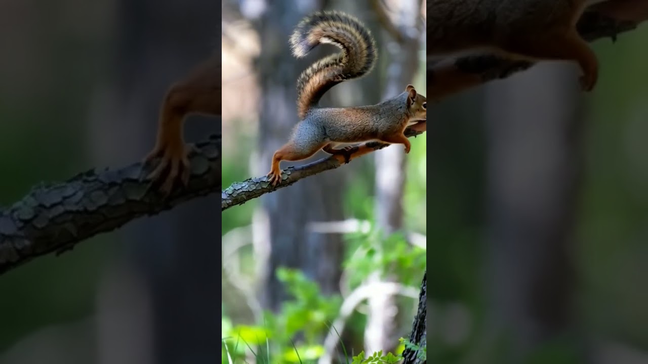 Fluffy Tail Acrobat: Squirrel's Perfect Branch Balance 