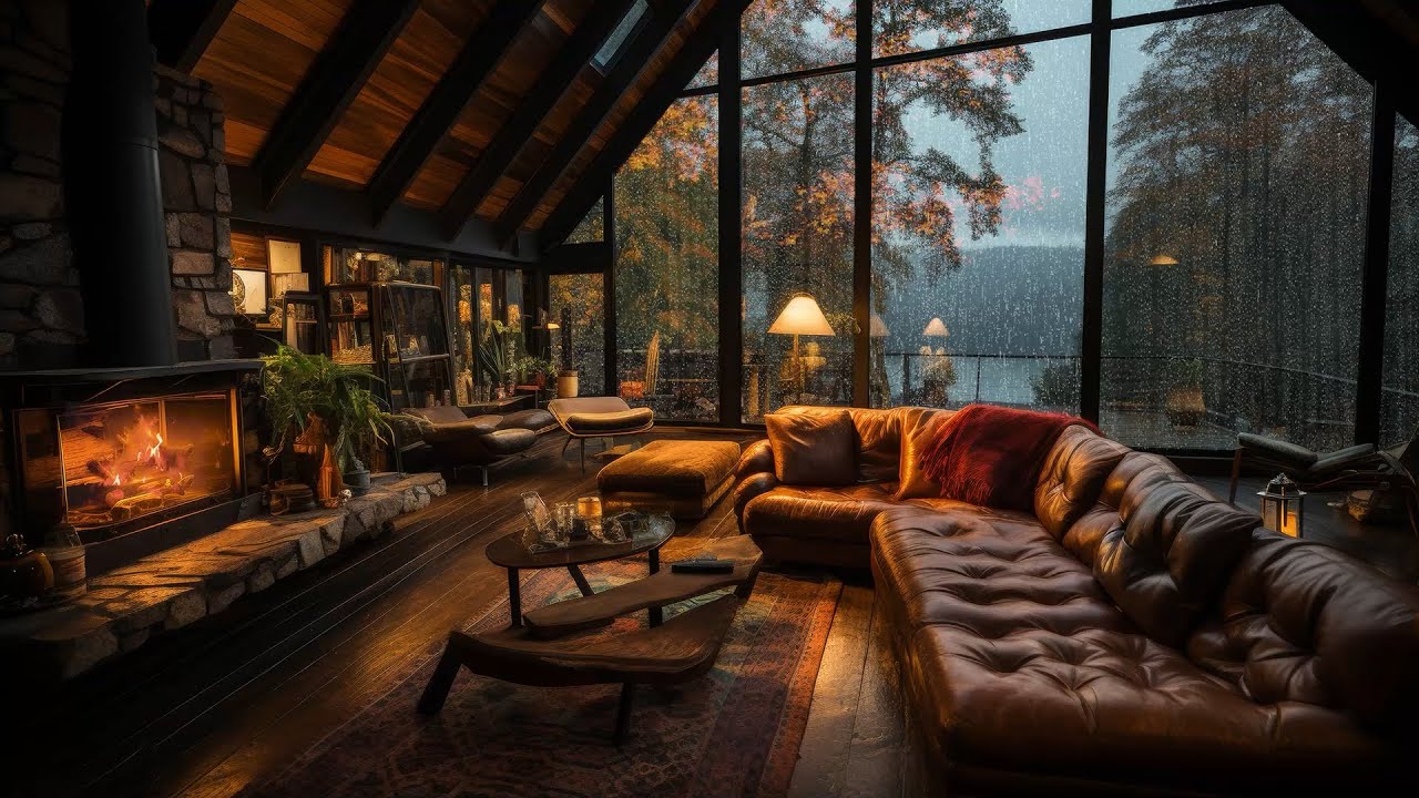 Heavy Rain & Thunder Sounds - Cozy Fall Cabin Fireplace Ambience for ...