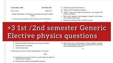 +3 2nd semester Generic elective physics questions// GE PHYSICS 2nd semester important Questions