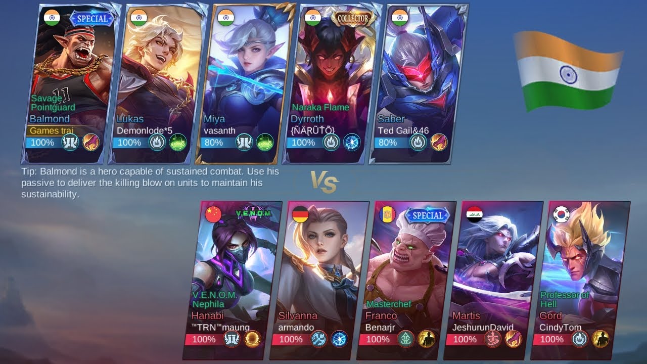 India vs others contrary 5v5 MOba legend 5vs5 