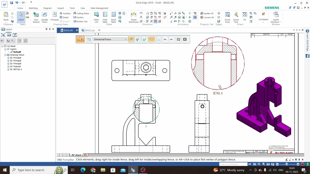 solid edge drafting detail view | solid edge drafting tutorial