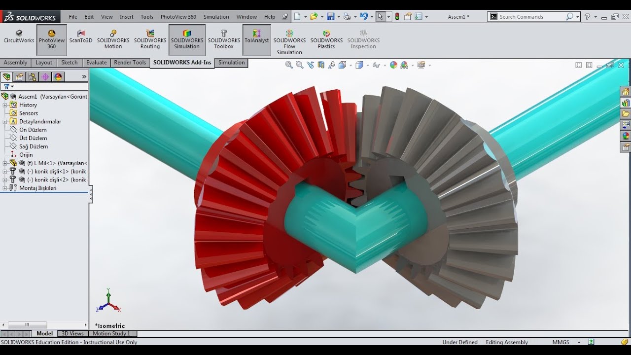 Konik Dişli Montaj Hareketi Solidworks Eğitim