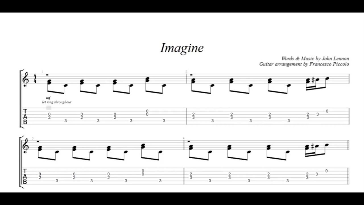 Fingerstyle Guitar Tab John Lennon Imagine Youtube