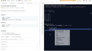 Leetcode 5. Longest Palindromic Substring - two-pointer sliding window method
