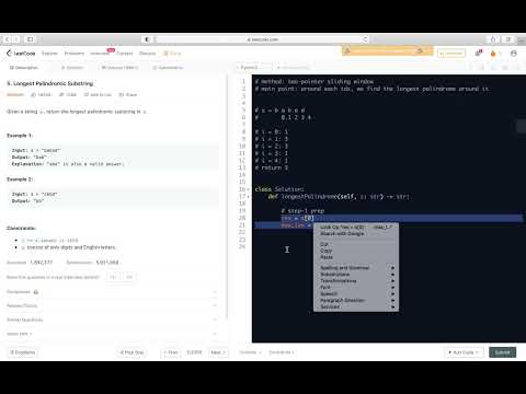 Leetcode 5. Longest Palindromic Substring - two-pointer sliding window method