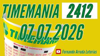 Resultado de ontem da Timemania concurso 2412, Premiação Timemania 07/07