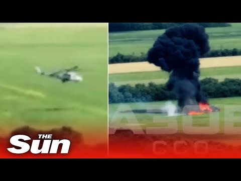 Huge fireball explosion as Russian helicopter gunship is DESTROYED by Ukraine forces in Donetsk