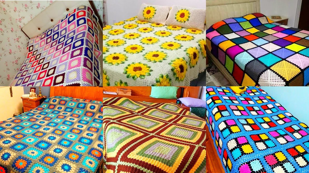 2023Top fascinating Crochet multicolor double bridal bedsheet design