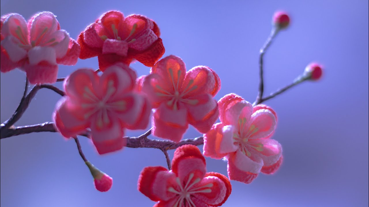 ぷっくり紅梅の作り方【つまみ細工】ヘアアクセサリーやブローチ