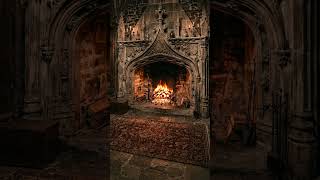 Ancient Fireplace in the Gothic Castle Hall #relaxing