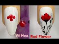 Easy Red Flower Nails Art For Beginner 💖Vẽ Hoa Xuân Hè 💅New Nails Design 💝 New Nails