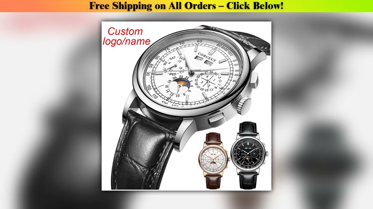 DIY Custom LOGO men's mechanical watch White Dial 316L case moon phase calendar Multifunction