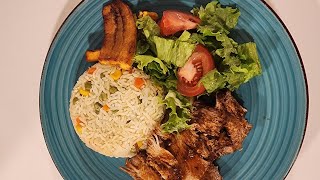 Pot Roast Pork With Reggae Rice, Plantain And Salad #food #subscribe #viral #jamaicanstyle #ds