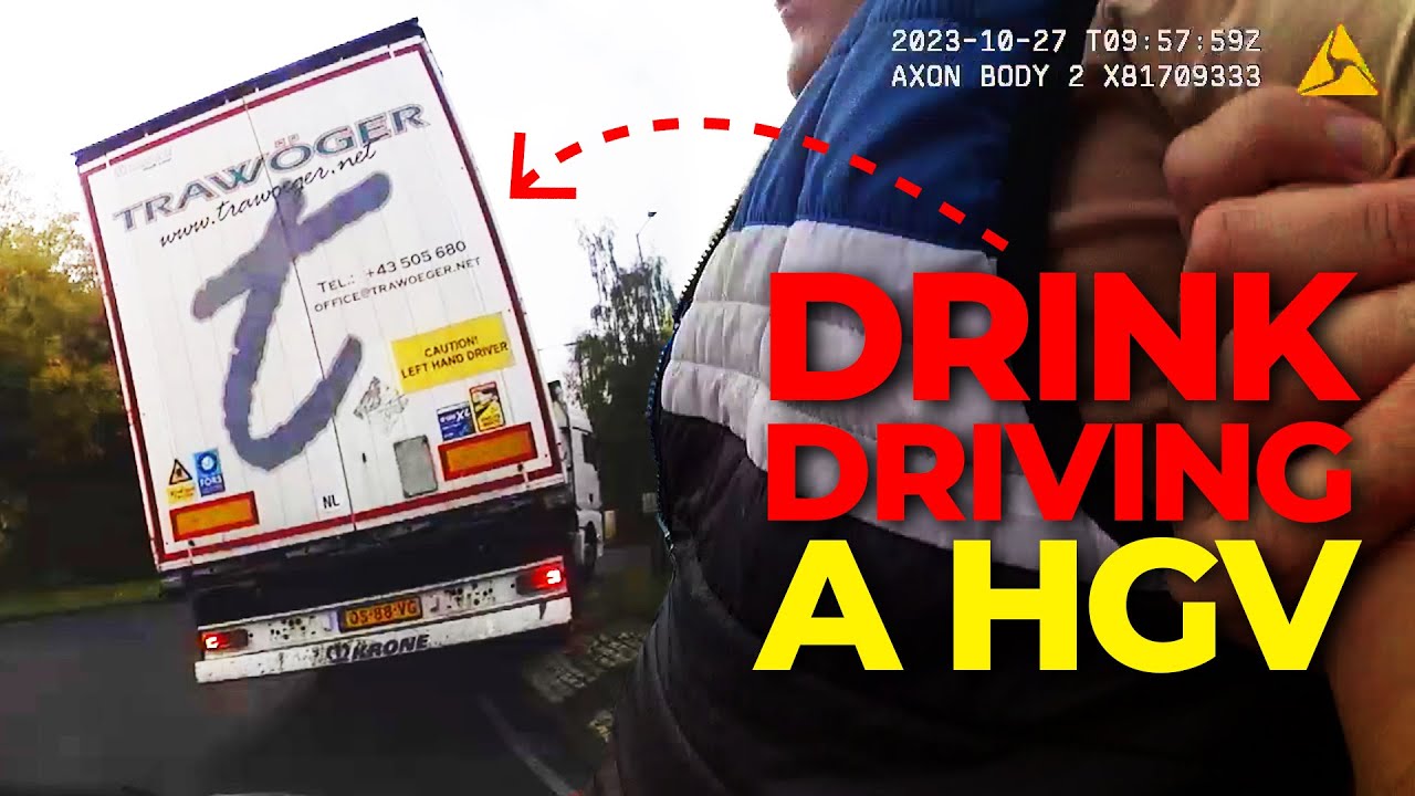 Driving a HGV over FOUR TIMES the drink drive limit | Lorry almost topples over onto police car