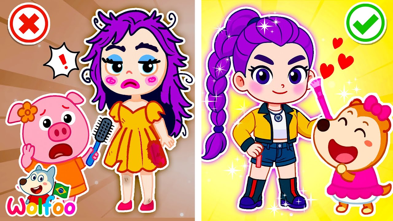 Boneca Feia e Bonita 🎀 Kpop Demon Hunter | Desenhos Infantis | Wolfoo Desafio Divertido