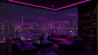 (No Ads) 💜⛈️ Midnight in a Neon Penthouse in London | Sorft Rain & City Lights for Deep Sleep