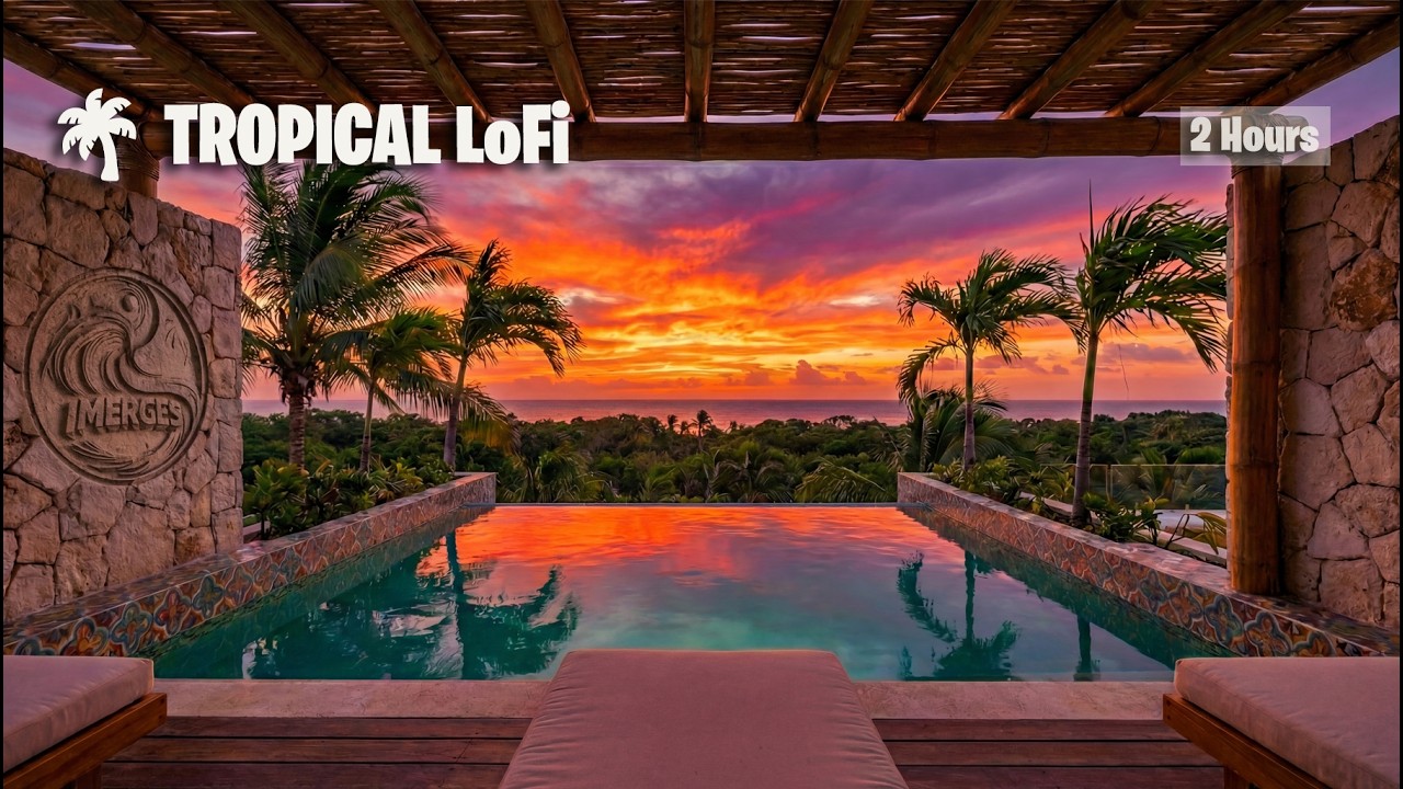 LoFi Tropics Vol 3 🌴🌅 Poolside Sunset 4K | 2 Hours | 85–95 BPM