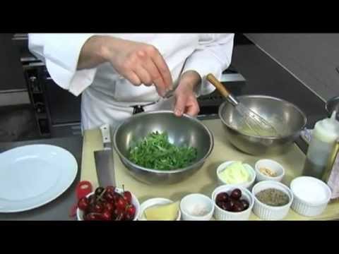 Cherry, almond and arugula salad with white balsamic vinaigrette and Pecorino Lucano