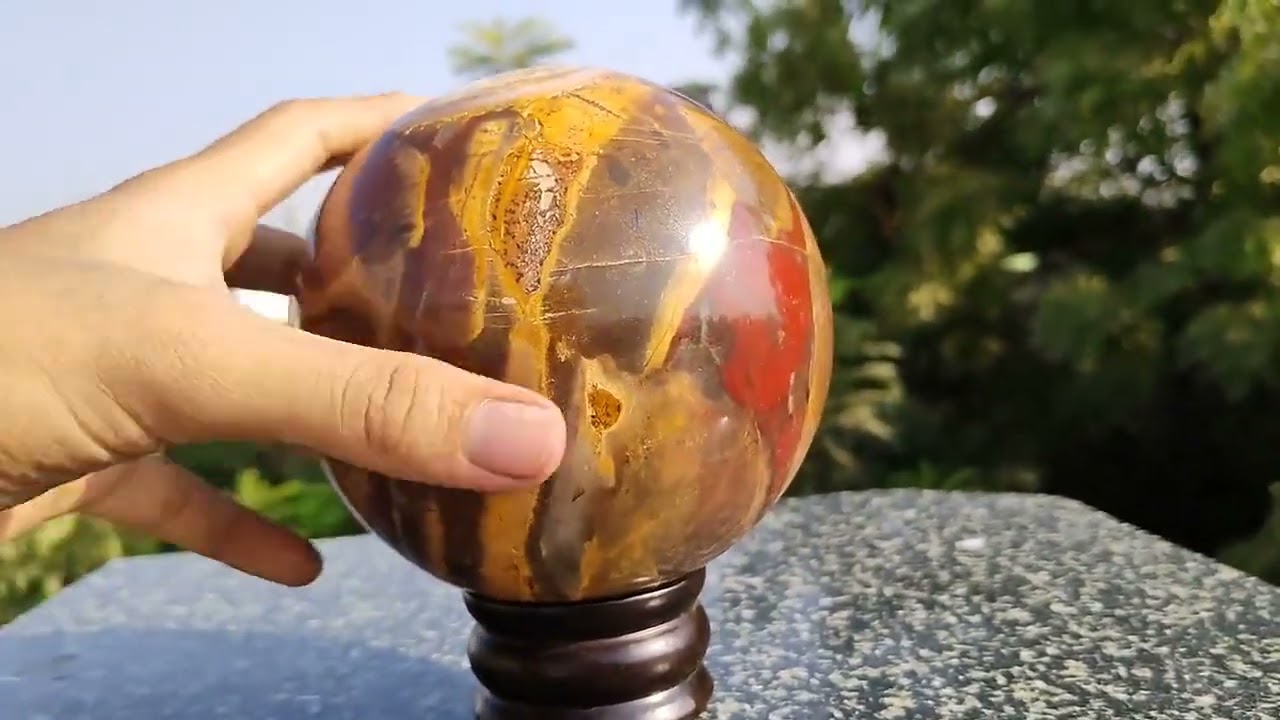 Red & Yellow Brecciated Jasper Quartz Stone Healing Charged Metaphysical SPHERE BALL