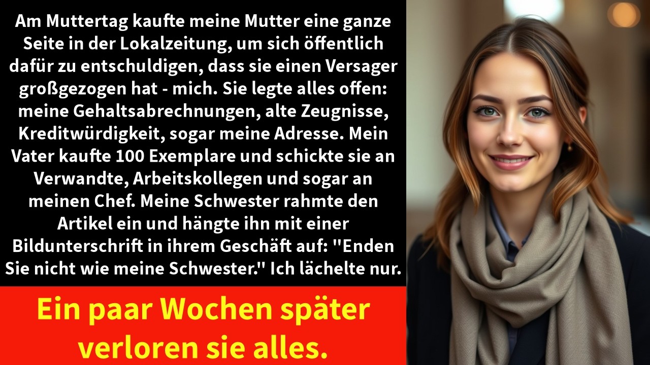 Am Muttertag kaufte meine Mutter eine ganze Seite in der Lokalzeitung, um sich öffentlich dafür zu