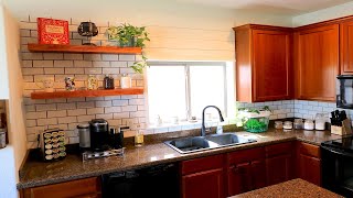 DIY Kitchen Backsplash with Floating Shelves!